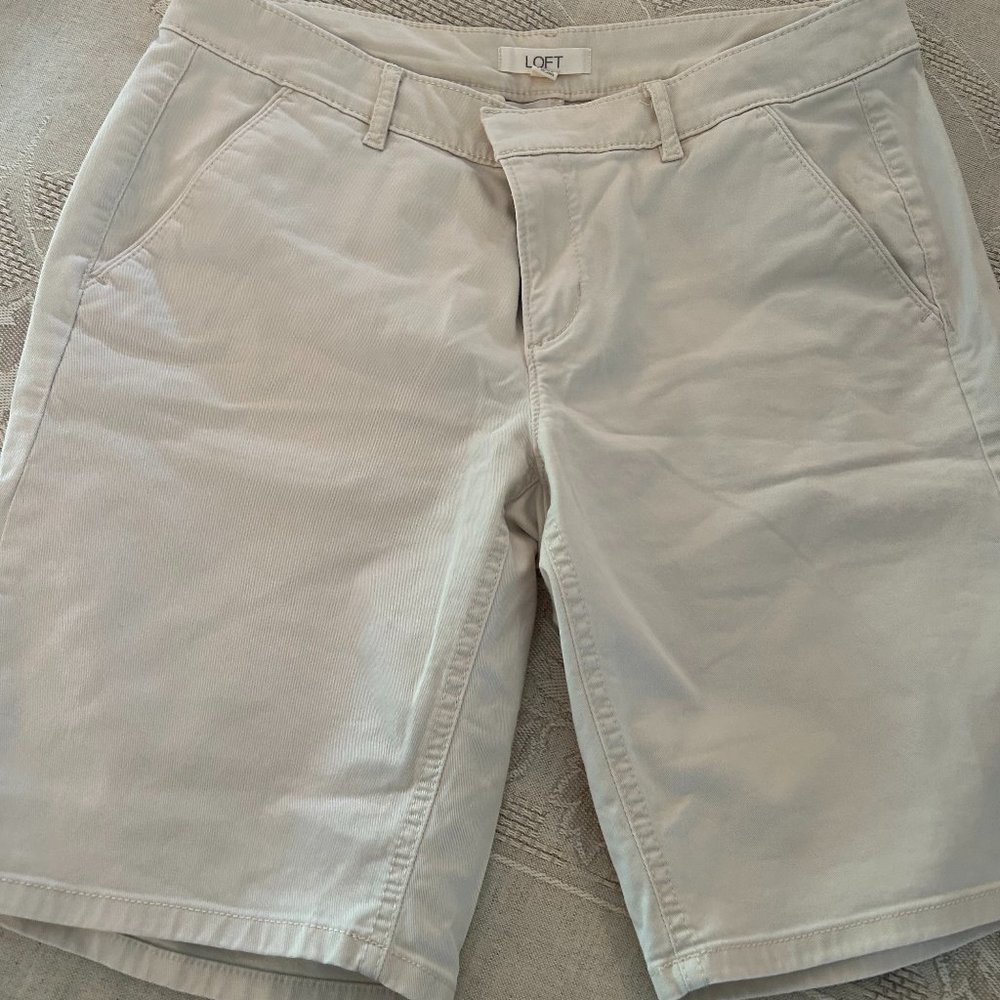 LOFT sand colored long inseam cotton shorts